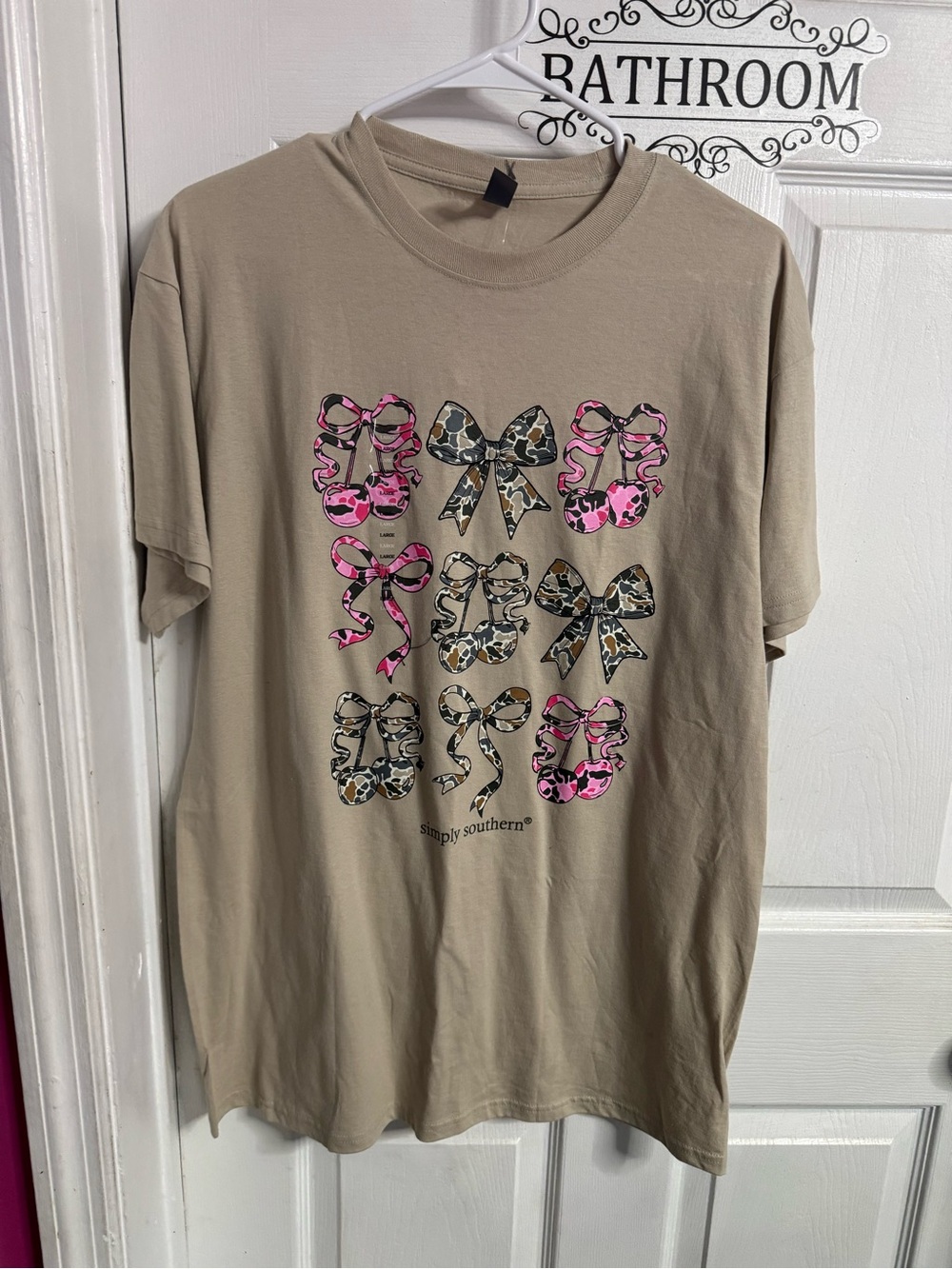 Simply Southern Tan Tee with Pink & Leopard Bow Grid